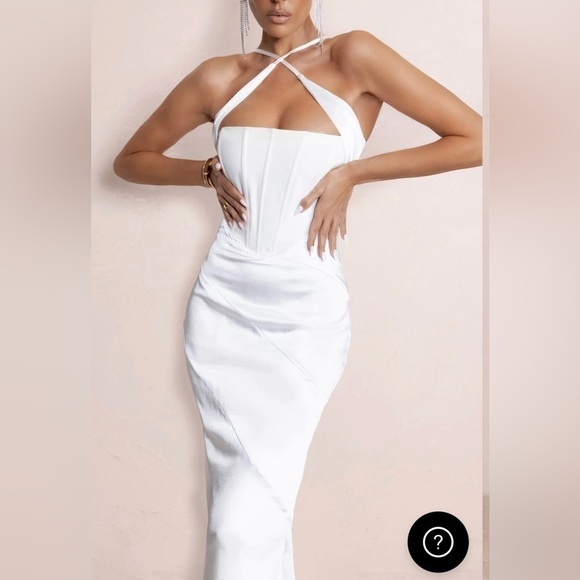 WHITE CROSS OVER NECK CORSET MAXI DRESS - Picture 2 of 3
